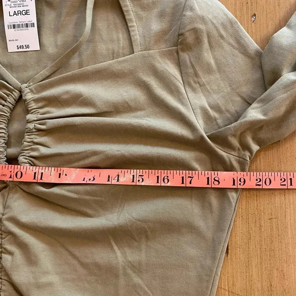 INC Women’s unique strap ruched three quarter sleeve peep NEW cotton top large - Picture 7 of 10